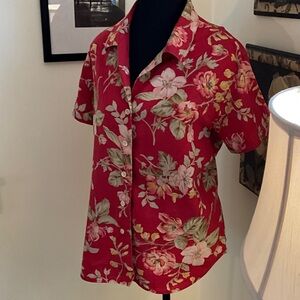 Lauren Ralph Lauren Red Floral Short-Sleeve Button-Down Shirt